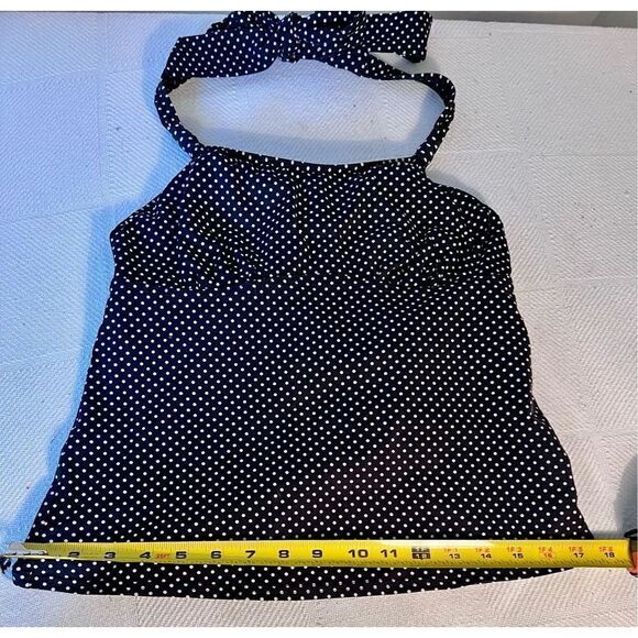Land’s End Halter Tankini Top Bathing Suit Black White Polka Dot Women’s Size 8 - Picture 7 of 10